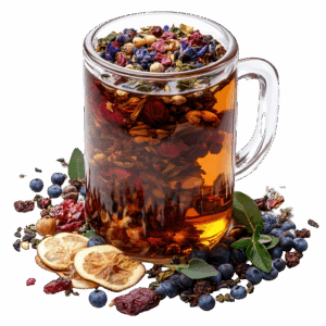 herbal tea blend in glass mug with dried fruits and berries on a white background isolated on transparent background free png